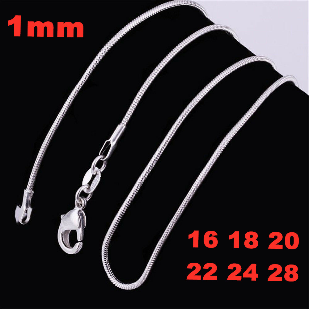 1MM 925 Sterling Silver Plated Smooth Snake Chains Women Necklaces Jewelry Size 16 18 20 22 24 26 28 Inch Wholesale
1MM 925 Sterling Silver Plated Smooth Snake Chains Women Necklaces Jewelry Size 16 18 20 22 24 26 28 Inch Wholesale