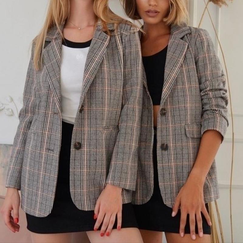 Women' Suits & Blazers Fashion Fall All Match Plaid Blazer Women Simple Single Breasted Notched Coats Vintage Office Lady Elegant Jacket Su
Women' Suits & Blazers Fashion Fall All Match Plaid Blazer Women Simple Single Breasted Notched Coats Vintage Office Lady Elegant Jacket Su
