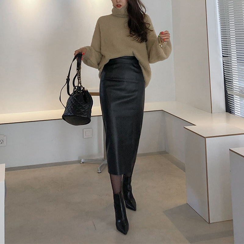 Sister Fara Spring Solid Split Half Skirt Women High Waist Slim Pencil Office Lady All-match Straight Mid s 220317