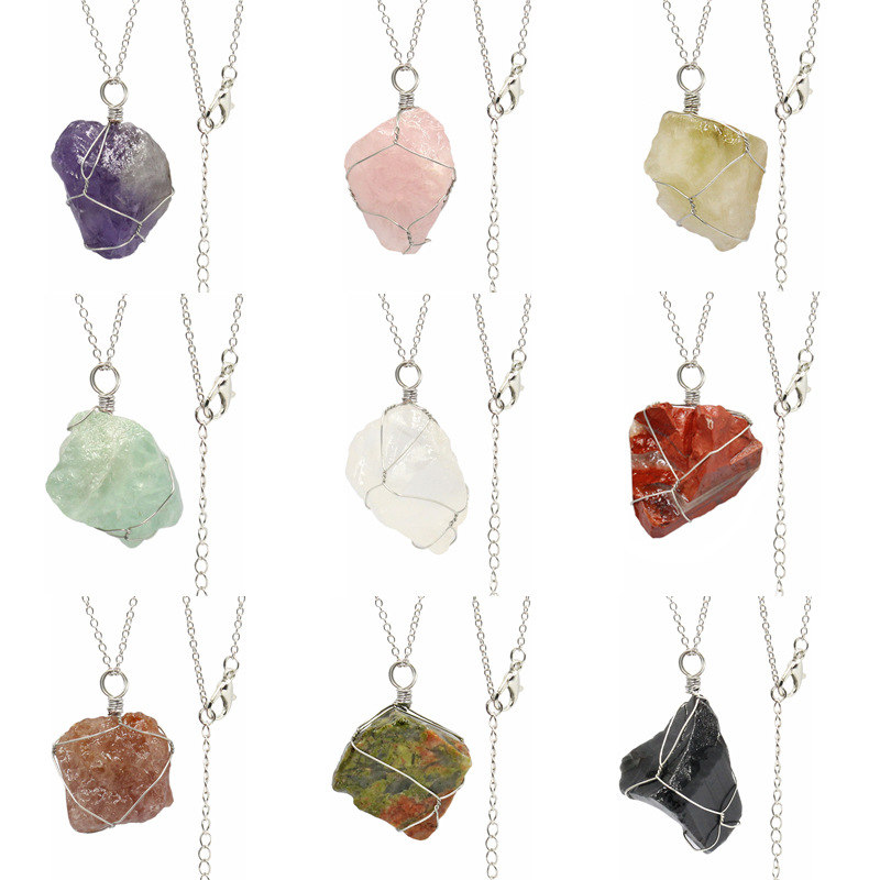 Natural Crystal Rough Stone Irregular Raw Ore necklaces Amethyst Rose Quartz Chakra Reiki Healing Pendant Necklace for Women Men