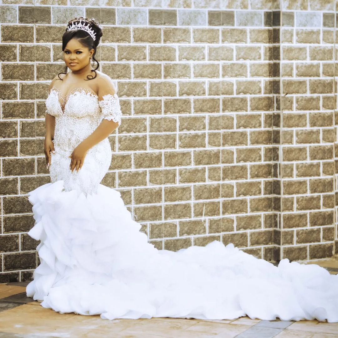 plus size arabic aso ebi mermaid luxurious sparkly wedding dress lace beaded crystals bridal gowns dresses zj22