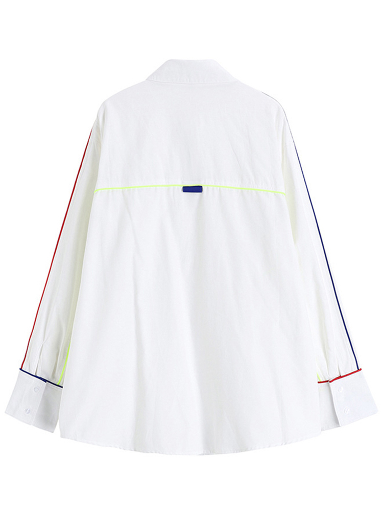 [EAM] Women White Contrast Color Big Size Blouse Lapel Long Sleeve Loose Fit Shirt Fashion Spring Autumn 1DD5268 220407