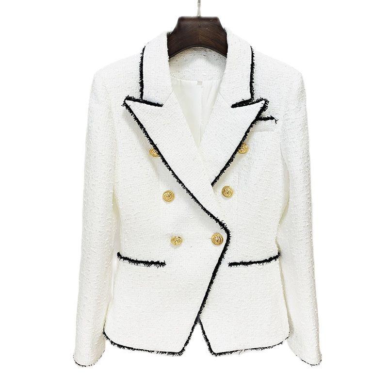 Women' Suits & Blazers Tweed Double-breasted Womens & Metal-buttoned Slim-fit Jacket White With Black Fringe Lady CoatWomen
Women' Suits & Blazers Tweed Double-breasted Womens & Metal-buttoned Slim-fit Jacket White With Black Fringe Lady CoatWomen