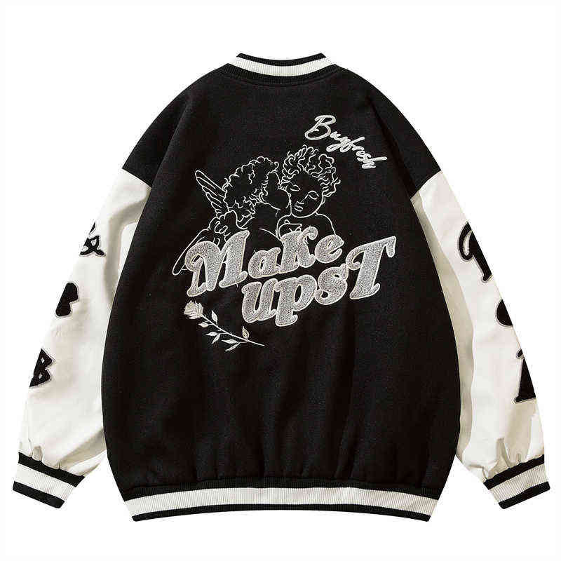 Streetwear Men Harajuku Baseball Jacket Letter Angel Embroidery Patchwork Varsity Jackets 2022 Harajuku Oversized Bomber Coat T220728, Black
Streetwear Men Harajuku Baseball Jacket Letter Angel Embroidery Patchwork Varsity Jackets 2022 Harajuku Oversized Bomber Coat T220728, Black