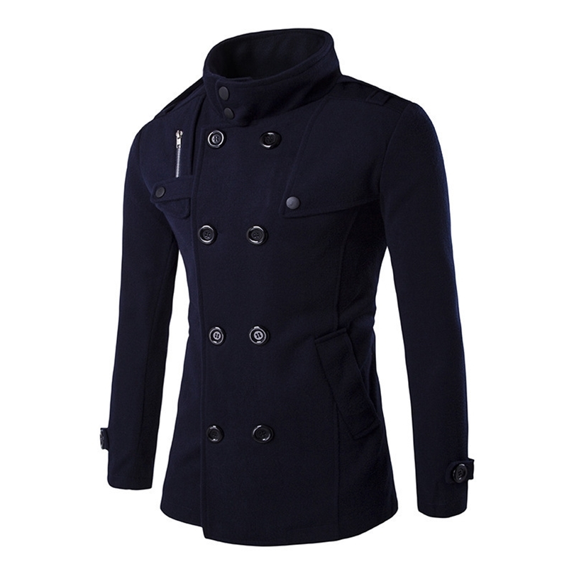 British Style Mens Slim Fit Outerwear Winter Double Breasted Long Sleeve Trench Coat Casual Pocket Zipper Male Coats 201128