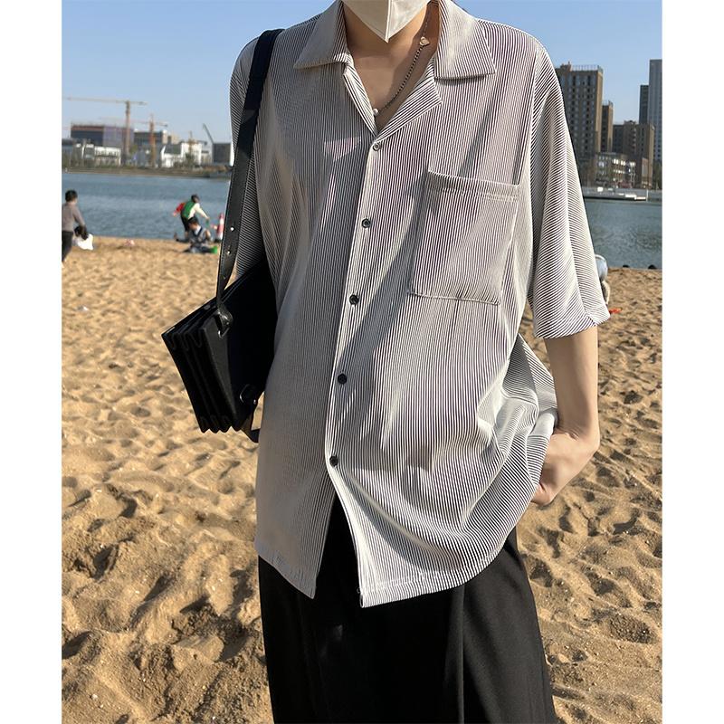 Men's Casual Shirts Summer Pleated Shirt Men Fashion Oversized Pocket Ice Silk Korean Short Sleeve Mens Hawaiian -XLMen's, Striped
Men's Casual Shirts Summer Pleated Shirt Men Fashion Oversized Pocket Ice Silk Korean Short Sleeve Mens Hawaiian -XLMen's, Striped