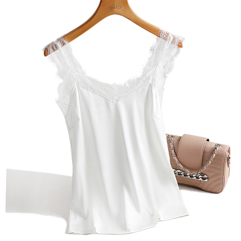 Sexy Lace Tank Tops Women Silk Sleeveless V Neck Womens Camisole Halte Top Feminino Slim White Summer Woman Clothe 220325