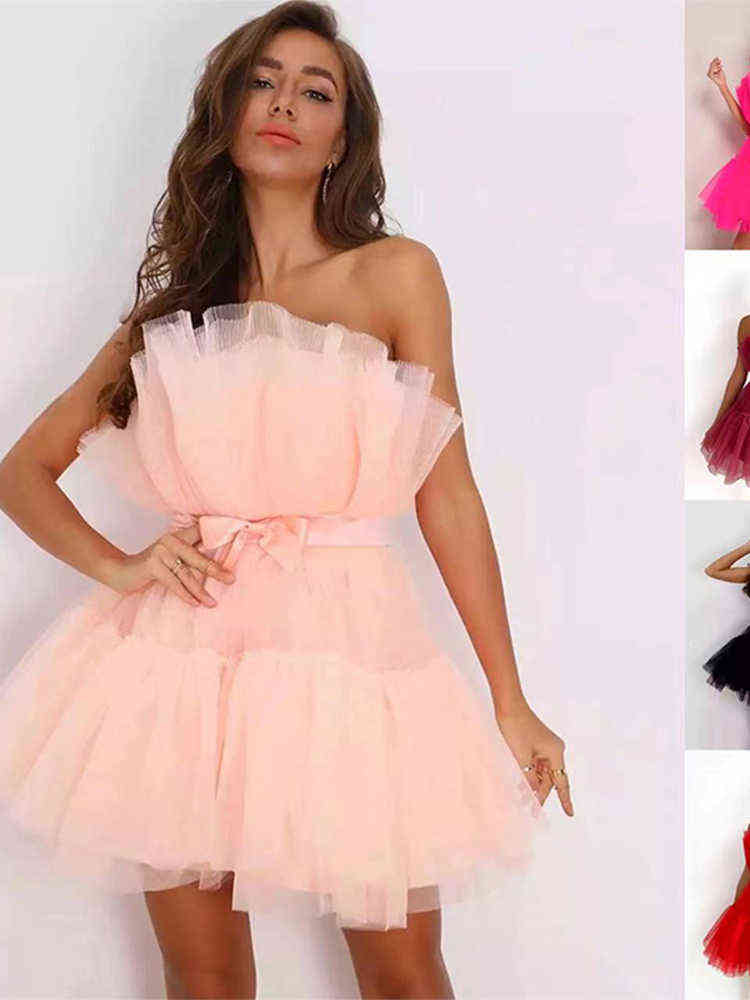 Women Off Shoulder Mesh Tutu Dress 2022 Female Fashion Bodycon Lace Short Dresses Ladies Sweety Elegant Party Evening Outfits T220818