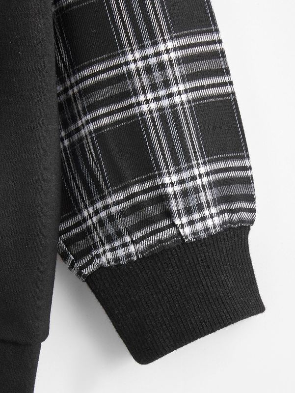 Toddler Boys 2pcs Bear And Plaid Print Drop Shoulder Hoodie SHE