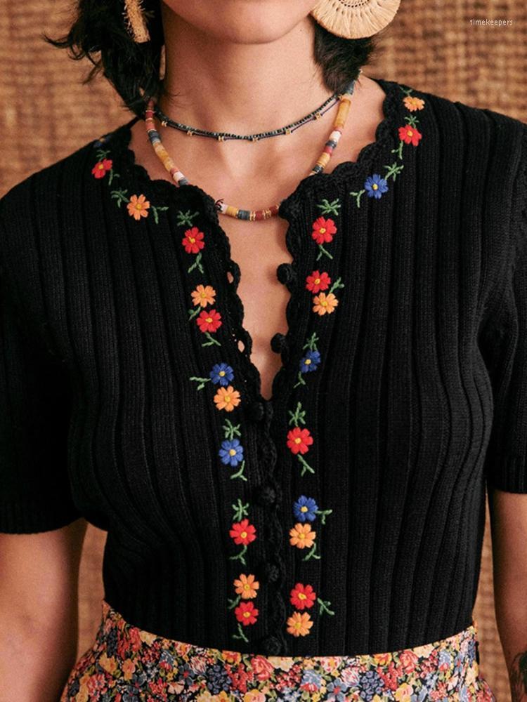 Women' Knits & Tees Spring And Summer Embroidered Cotton Knitted Top Women Short-sleeved CardiganWomen' Time22, Black
Women' Knits & Tees Spring And Summer Embroidered Cotton Knitted Top Women Short-sleeved CardiganWomen' Time22, Black