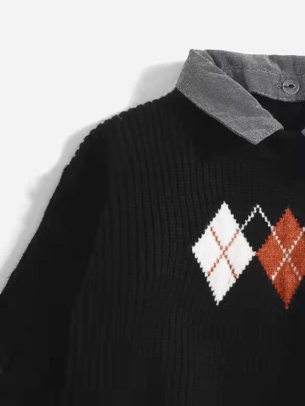 Toddler Boys Argyle Pattern Collar Neck Sweater SHE01
