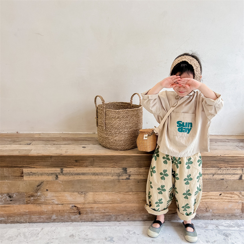 Spring Children Casual Pants Girls Fashion Flower Print Harem Pants Kids Loose Trousers Vintage Boys Pants Clothes 220512