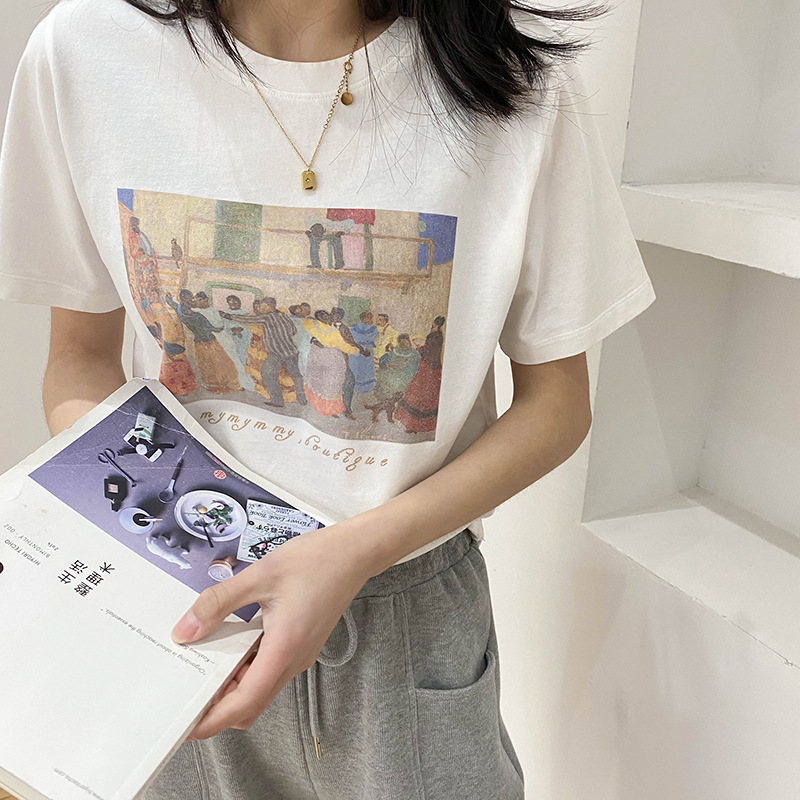 Mozuleva Style Gitar Print Women T-shirt Short Sleeve Loose Cotton Female Basic Tops Shirt Spring Summer Ladies Tees 220328