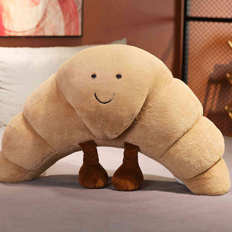 New 18/70cm Kawaii Plush Smile Croissant Pillow Lovely Dolls Stuffed Soft Bread Cushion For Kids Girls Birthday Valentine Gifts z250402