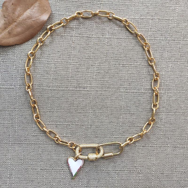 Pendant Necklaces Fashion White Heart Necklace Chunky Gold-color Chain For Women Hip-hop Style Choker Openable Carabiner Jewelry 2022
Pendant Necklaces Fashion White Heart Necklace Chunky Gold-color Chain For Women Hip-hop Style Choker Openable Carabiner Jewelry 2022