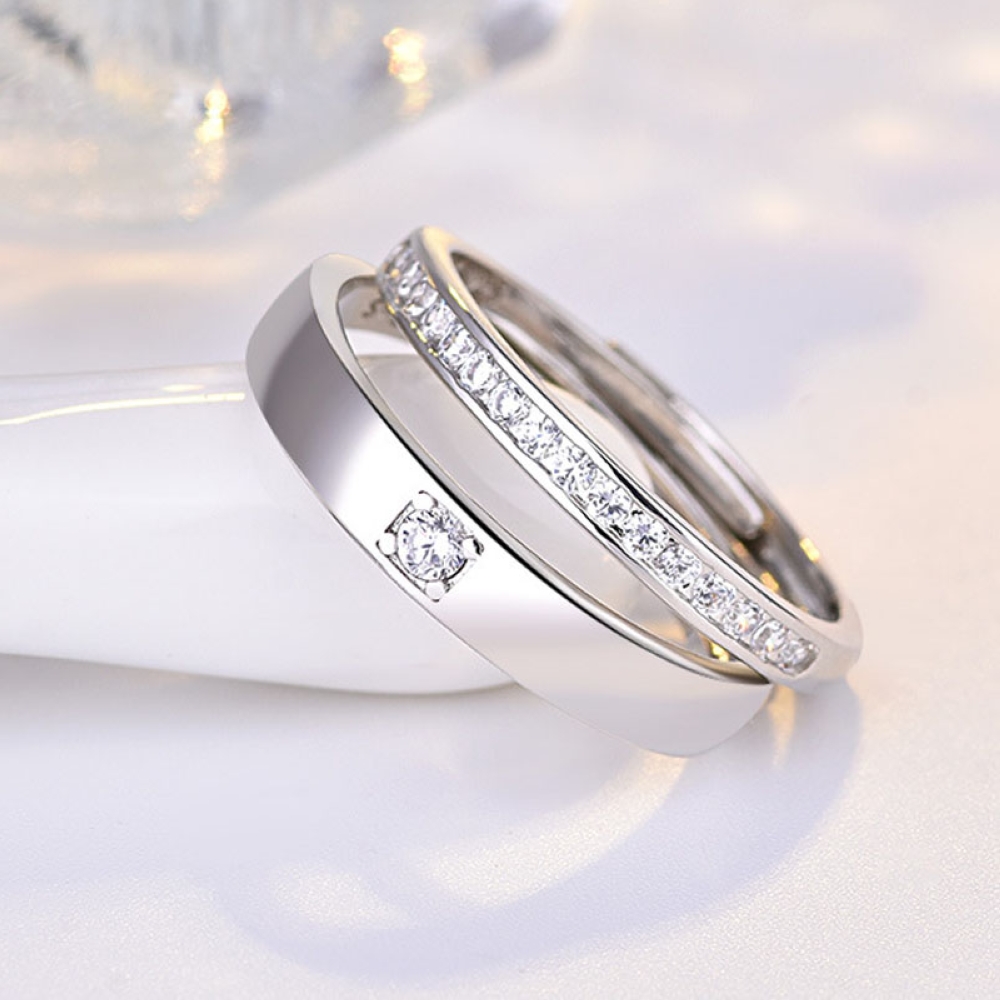 Solid Couple Rings Copper Plated Platinum Resizeable Multiple Crystal Jewelry Men Women 2 Pcs Overlap Opening Engagement Wedding Gift Finger Accessori