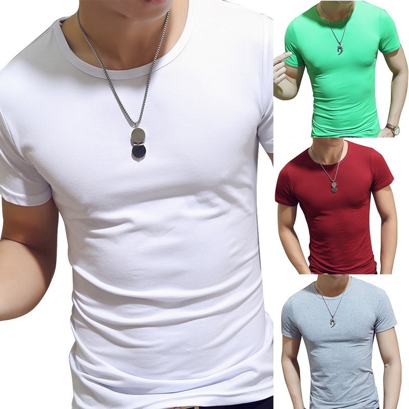 Men Summer O Neck Casual T Shirt Collar White Plain Men tshirts Short Sleeve Undershirt Slim Fit Mens Tops 220526wtt