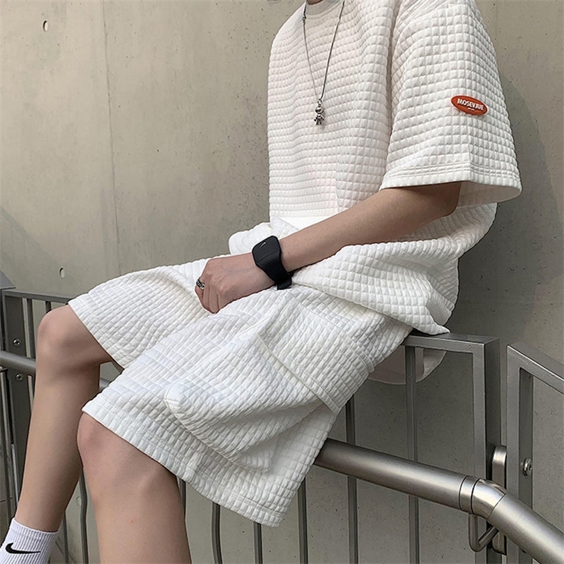 Men Summer Cargo Shorts Set Two Piece Loose Tracksuit Short Sleeve Tee Oversized Tshirts Mens Sets Male Chic Casual Clothing 220704