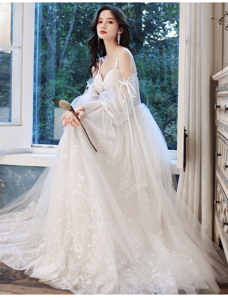 Fairy Boho Lace Wedding Dress 2022 With Sleeves Spaghetti Straps Bohemian Beach Wedding Dresses Corset A Line Tulle Civil Bride Chic Vestidos De Novia