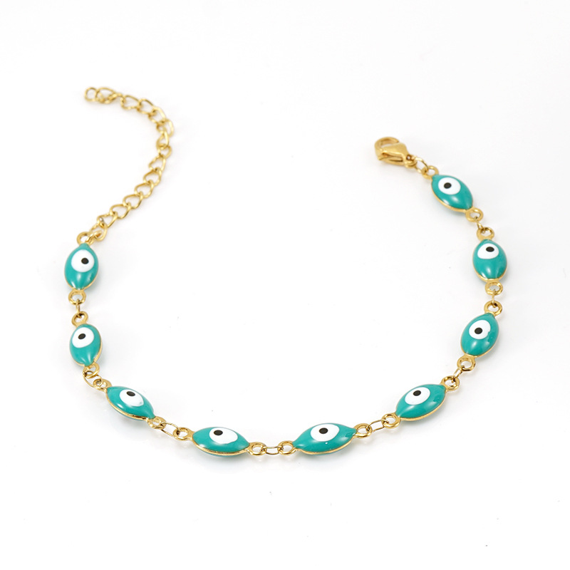 New Popular Gold Stainless Steel Chain Bracelet Colorful Oval Turkish Evil Eye Bracelets for Women Gift