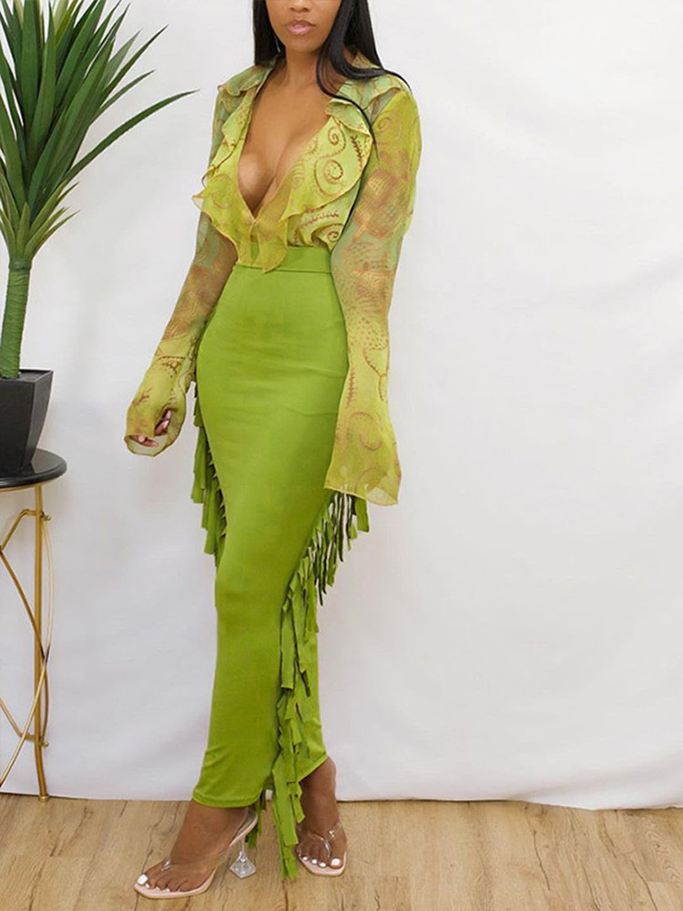 Kliou Side Tassel Women Skirt Elegant Unique Robe Straight Skinny Hight Waist Stretchy Streetwear Style Female Clothes 220701