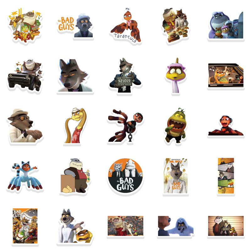 52Pcs Funny Cartoon Movie The Bad Guys Stickers For Laptop Children's Toys Cars Knapsack Skate Computers Luggage
