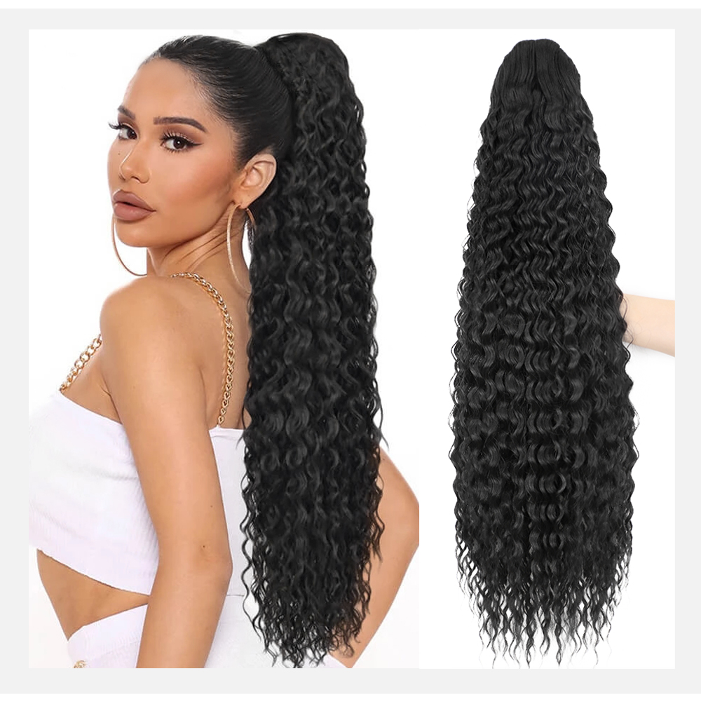 Human Long Kinky Curly Ponytail virgin Drawstring Ponytail Clip-In Hair Extension For Women Natural Looking pony tail hairpiece 160g black brown Diva2