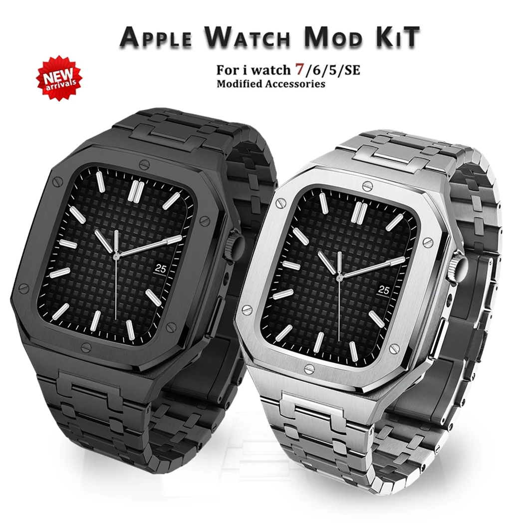 Luxury Cases with Modification Noble Metal Band Straps For Apple Watch Bands 44mm Stainless Steel Bracelet 2 in 1 watchband iWatch band 45mm SE 7 6 5 4
Luxury Cases with Modification Noble Metal Band Straps For Apple Watch Bands 44mm Stainless Steel Bracelet 2 in 1 watchband iWatch band 45mm SE 7 6 5 4