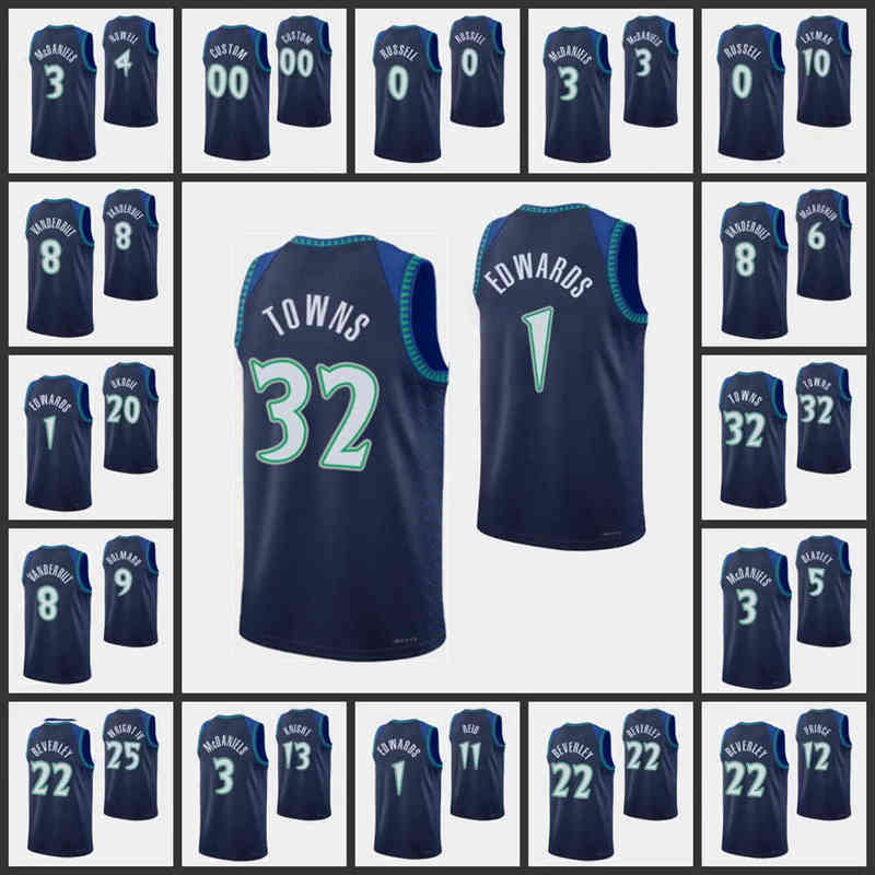 Basketball Jersey 75th Anniversary Minnesotas MIN Men Timberwolve D'Angelo Russell Anthony Edwards Karl Anthony Towns Patrick Beverley, Colour 5