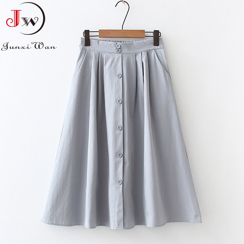 Women Summer White Cotton Skirt Saia Casual Solid High Waist ALine Elegant Chic Office Ladies Midi Skirts Faldas Jupe 220701