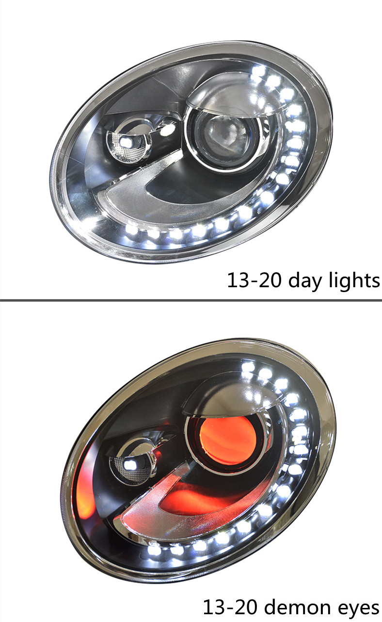2pcs demon eye headlights assembly For VW Beetle LED Headlight 20 13-20 21 bifocal Xenon lens DRL turn signal light