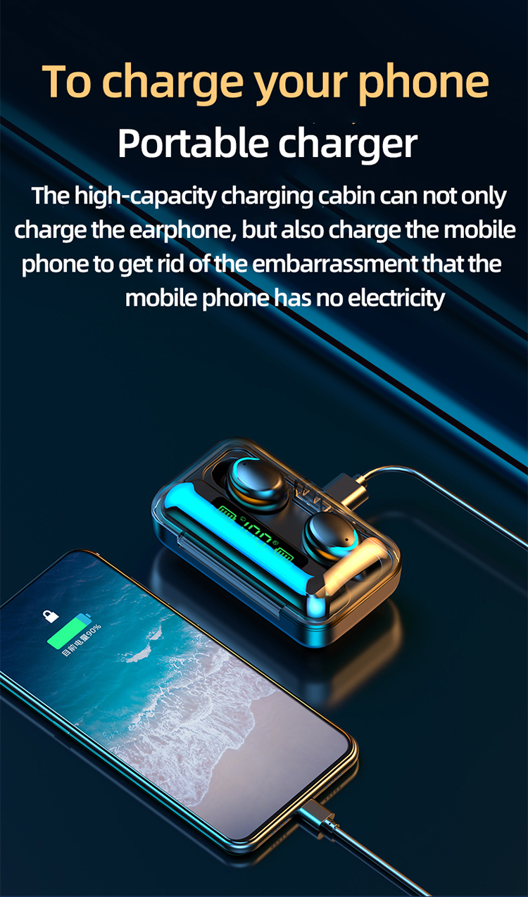2000mah Power Bank Ipx7 Earphones Waterproof Binaural Call 50 True InEar F9 F95c F95 TWS Earbuds Wireless Headset Earphone Hea