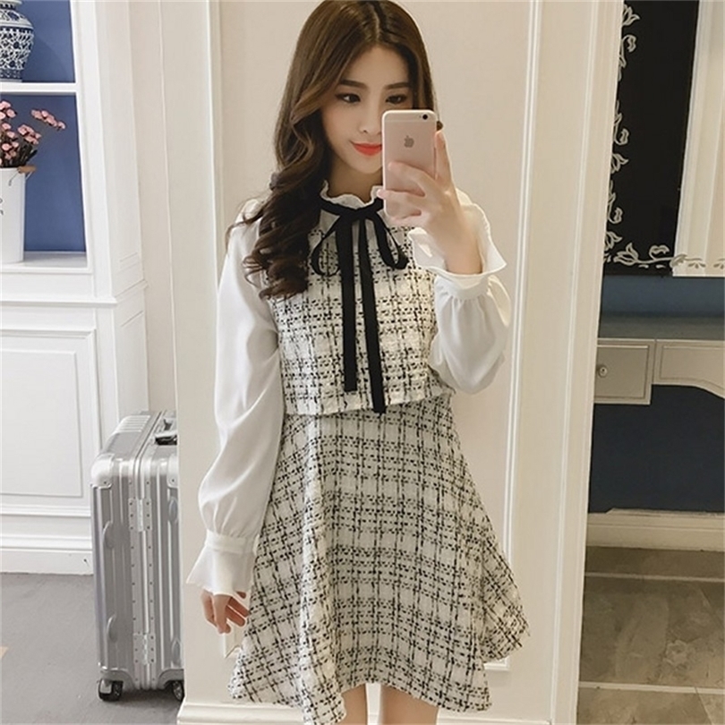 Autumn Winter New Vintage Dresses Korean Women Elegant Dress Party Long Sleeve Runway Vestidos T200416