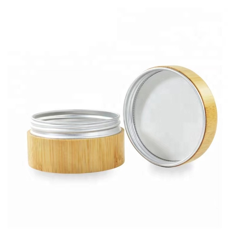 Natural Bamboo Cosmetic bottles face body Cream Jars Aluminium Inner 50g Storage Bottle Biodegradable