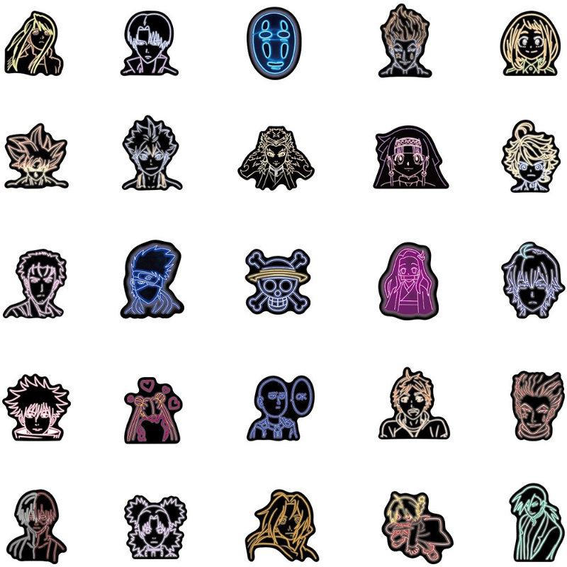 50Pcs/Lot Mixed Anime Neon Light Stickers Attack on Titan/Demon Slayer Graffiti Stickers Motorcycle Luggage DIY Toy Decal for Kid