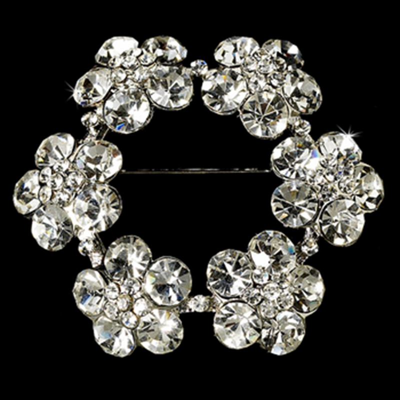 Silver Plaed Clea Rhinestone Crystal Elegant Wreath Bridal Pin Brooch