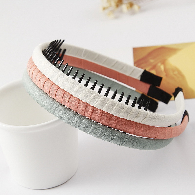 3pcs Girls Cloth Covered Hairbands With Tooth Hair Clips For Children Solid Band DIY Headband Head Hoop