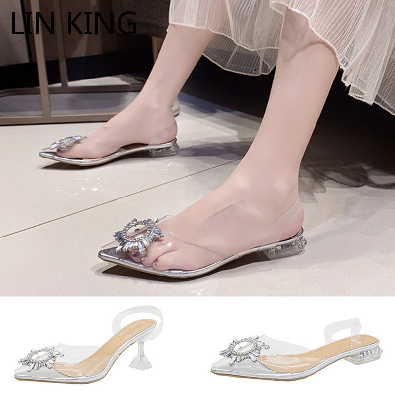 

Sexy Pointed Toe Women Pumps Transparent High Heels Shoes Fashion rhinestones Ladies Office Career Summer Slippers Sandals 220614, Silver 7cm