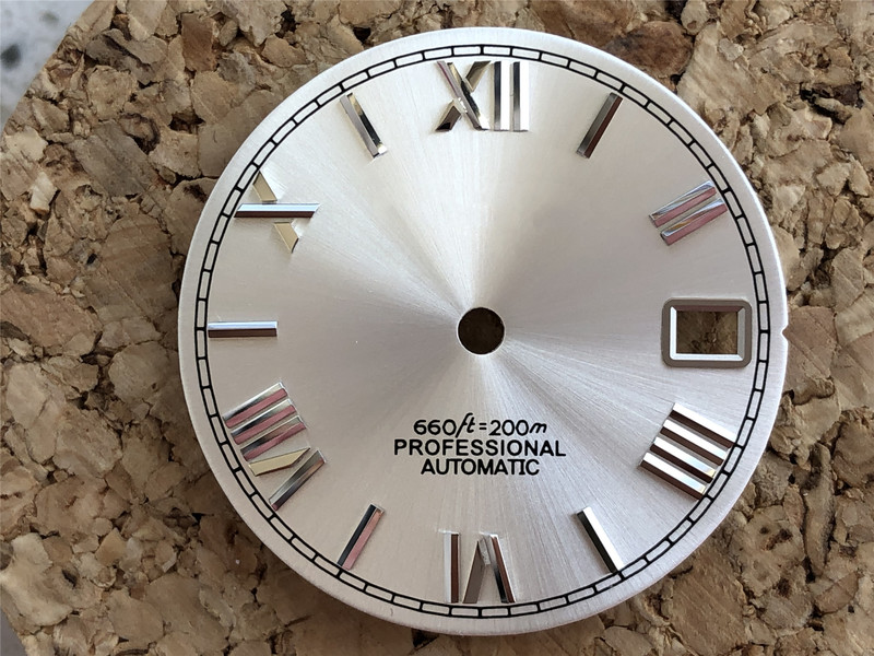 S Watch dial sun grain silver nail 28 5mm Roman word assembly Japanese nh35 automatic movement black 220624