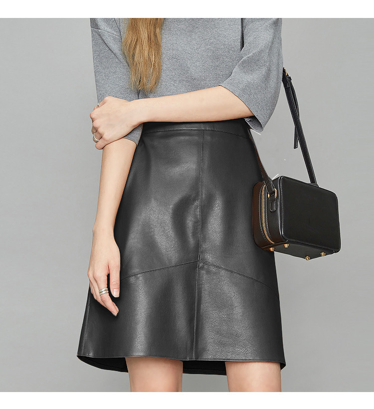 Woman Skirts Elegant Plus Size Fashion Korean Style Genuine Real Leather High Waist Mini Skirt Womens 220317