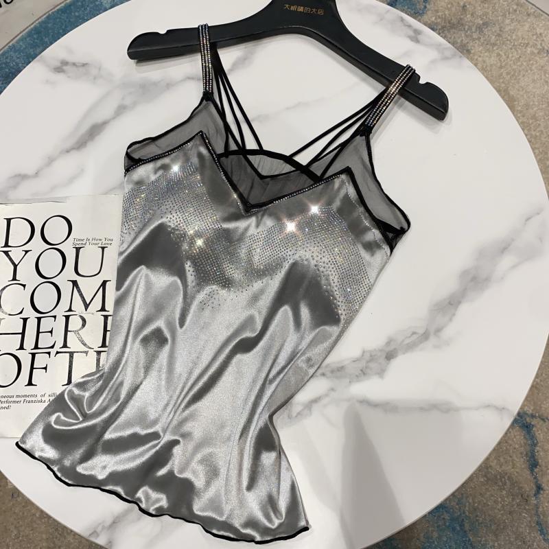 Ins Supre Fire Autumn Women's Drilling Shoulder Strap Mesh Stitching Sexy Mercerized Cotton Camisole Women Tube Top 220325