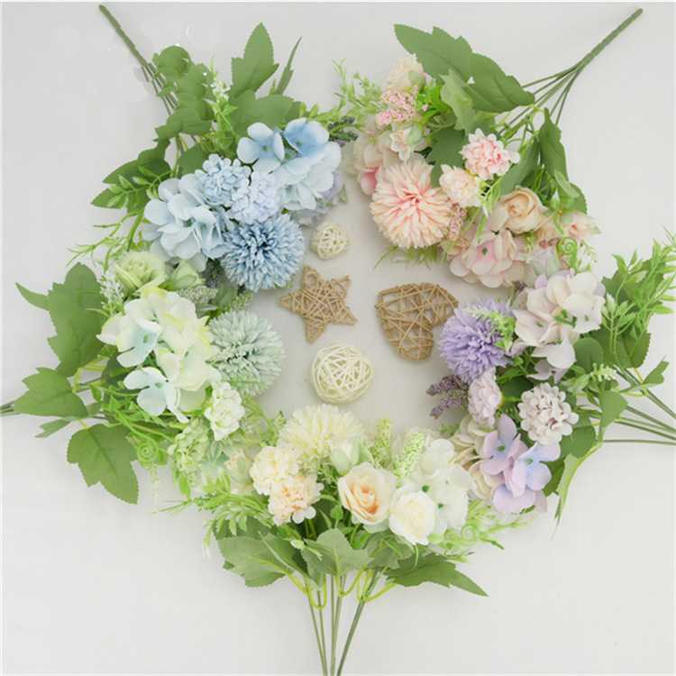 2 pieces Nordic 7-fork hydrangea rose wedding simulation rose wedding holding bouquet home decoration flower art
