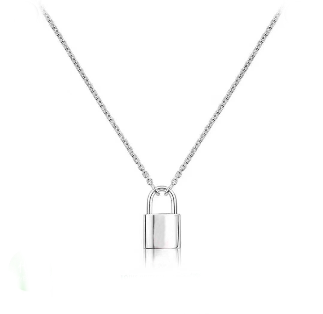 Silver Jewelry lock Shaped Hoop Necklaces For Women Fashion Gift Three Colors