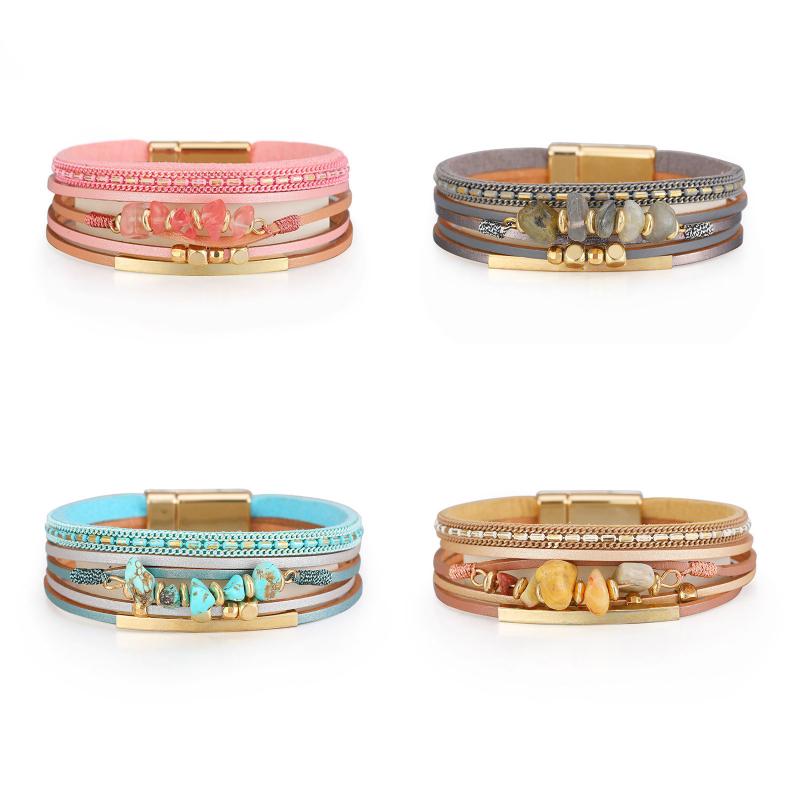 Charm Bracelets Bohemian Style Multilayer PU Leather Crushed Stone Copper Tube Magnetic Buckle Bracelet For Women Girls Party Jewelry Gifts
Charm Bracelets Bohemian Style Multilayer PU Leather Crushed Stone Copper Tube Magnetic Buckle Bracelet For Women Girls Party Jewelry Gifts