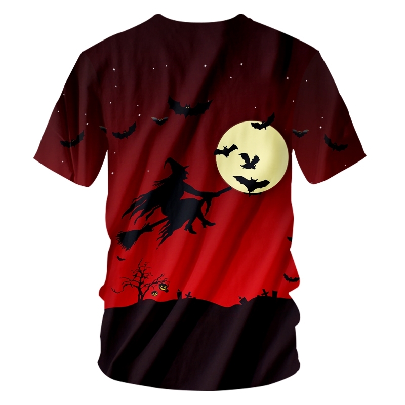Mens Halloween Interesting Broom Witch 3D Printed Animal Black Bat Yellow Moon Man Spandex Gothic O Neck Tshirt 220623