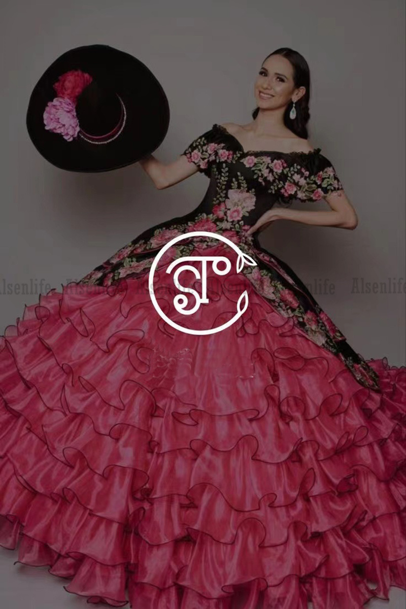 Abiti Da Cerimonia Mexican Quinceanera Dresses Puffy Organza Skirt Sweet 16 Dress Floral Applique Vestidos De 15 Años