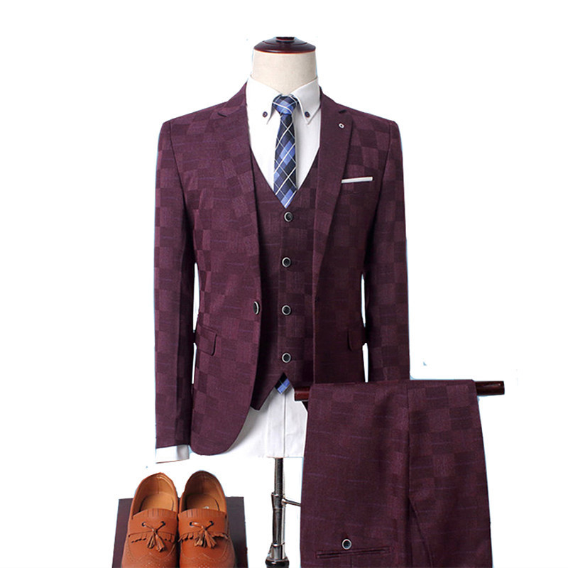 Men's Suits & Blazers Plaid Suit Men Blazer Vest Pants Business British Style We 220823