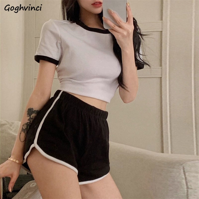 Set Crop Top Workout Joggers Shorts Summer Patchwork Navel Tshirts Allmatch Sexy Slim Casual Breathable Aesthetic Mujer 220613, Tops 
Set Crop Top Workout Joggers Shorts Summer Patchwork Navel Tshirts Allmatch Sexy Slim Casual Breathable Aesthetic Mujer 220613, Tops