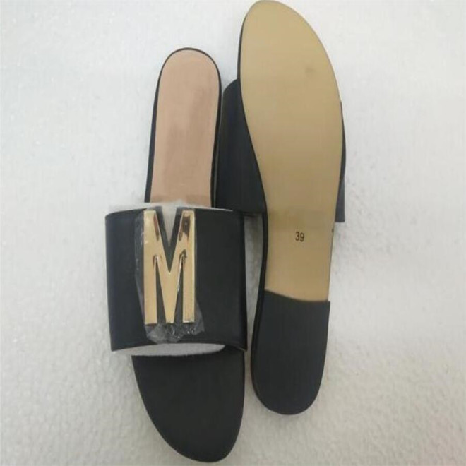 High quality Womens Sandals Fashion Flats Slippers Black White Genuine Leather Slides Summer Shoes Ladies Flip Flops