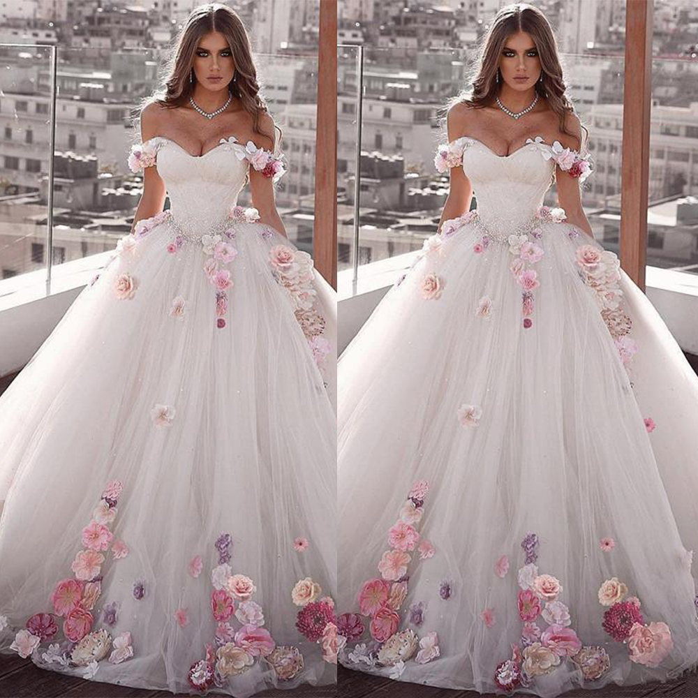 Charming Wedding Dress 3D wer Applique Sweetheart Off Shoulder Lace Up Ball Gown or Length Custom Made Bridal Dresses
